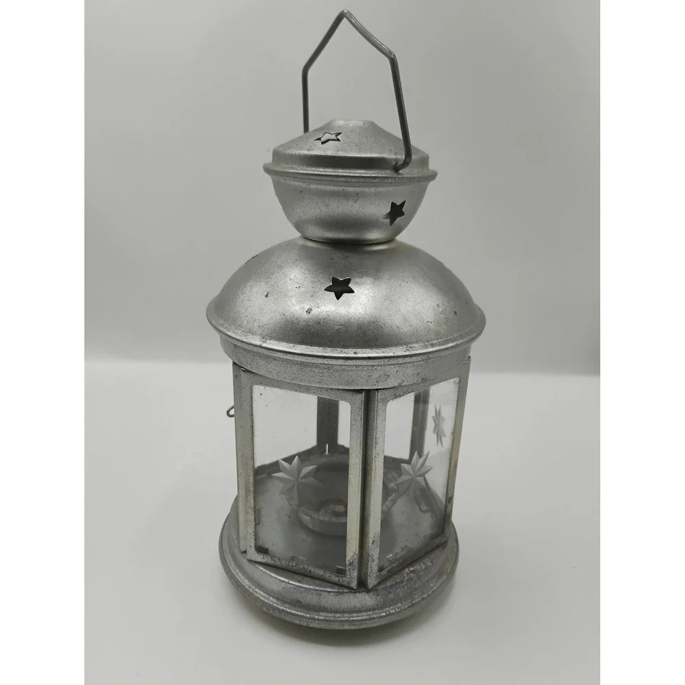 IKEA Rotera Candle Lantern Unisex Small Silver Good Star Cutout Galvanized Steel